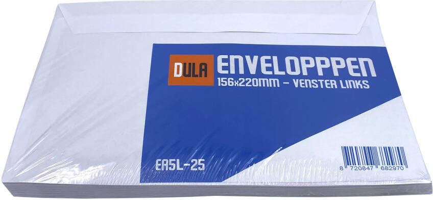 DULA EA5 Enveloppen Venster links -156 x 220 mm 25 stuks Wit Zelfklevend met plakstrip 80 gram
