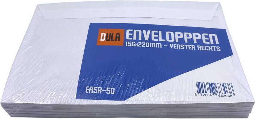 DULA EA5 Enveloppen Venster rechts -156 x 220 mm 50 stuks Wit Zelfklevend met plakstrip 80 gram