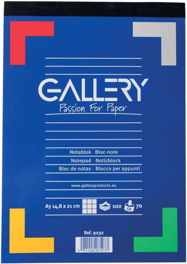 Gallery schrijfblok ft A5 geruit 5 mm blok van 100 vel 10 stuks