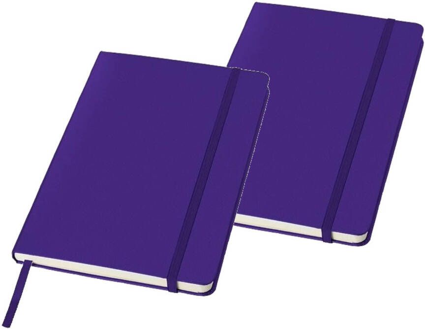 Merkloos 2x stuks luxe schriften A5 formaat met paarse harde kaft Notitieboek