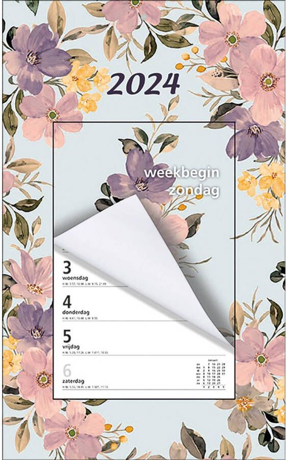 MGP cards Week Scheurkalender 2024 Week begint op Zondag Bloemen Pastel Roze