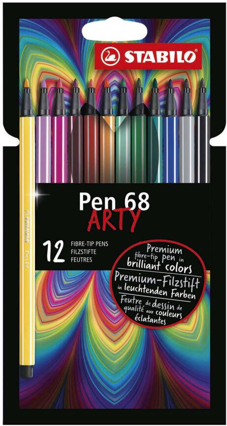 No brand STABILO Pen 68 Premium Viltstift ARTY Etui 12 Verschillende Kleuren