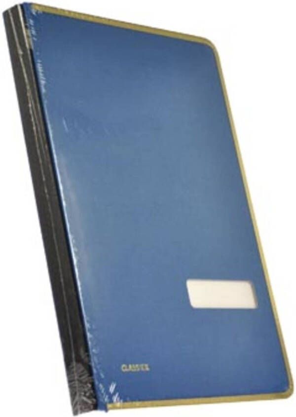 OfficeTown Class&apos;ex handtekenmap linnen omslag met metalen beschermrand blauw