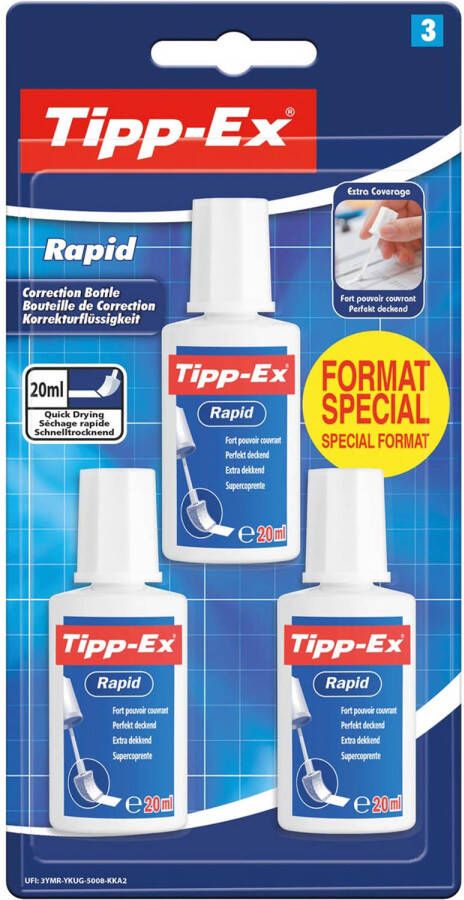 Tipp-Ex correctievloeistof Rapid blister van 3 stuks special format