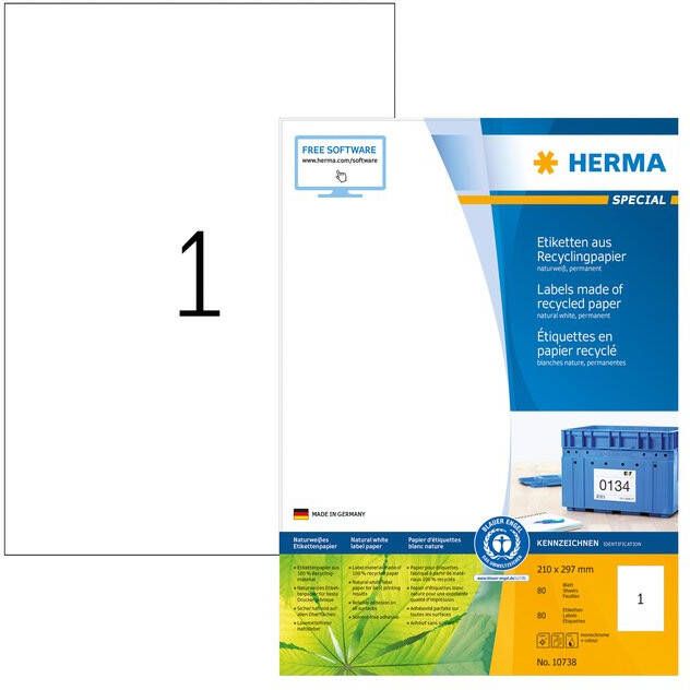 HERMA Etiket recycling 10738 210x297mm 80stuks wit