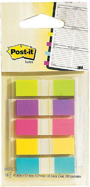 Post-it Index Smal ft 11 9 x 43 2 mm blister met 5 kleuren 20 tabs per kleur