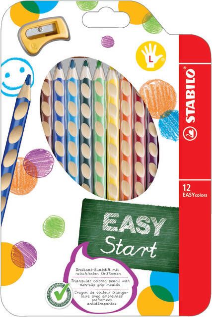 Stabilo Kleurpotloden Easycolors linkshandig etuiÃƒ 12 kleuren met puntenslijper