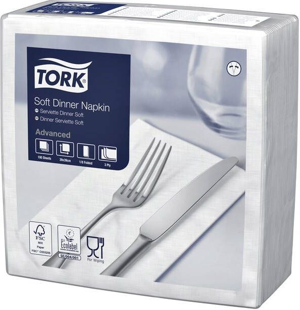 Tork Servetten 477579 Soft dinner 3laags 39x39cm wit 100st.