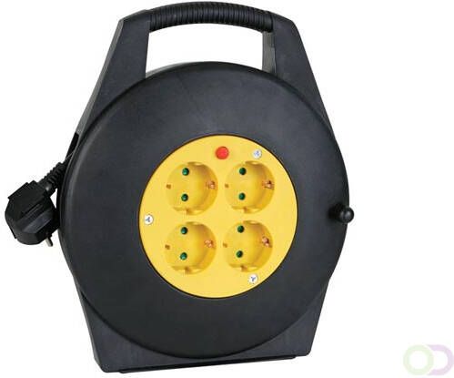 Perel kabelhaspel 3G1.5 met 4 stopcontacten 10 m geel en zwart