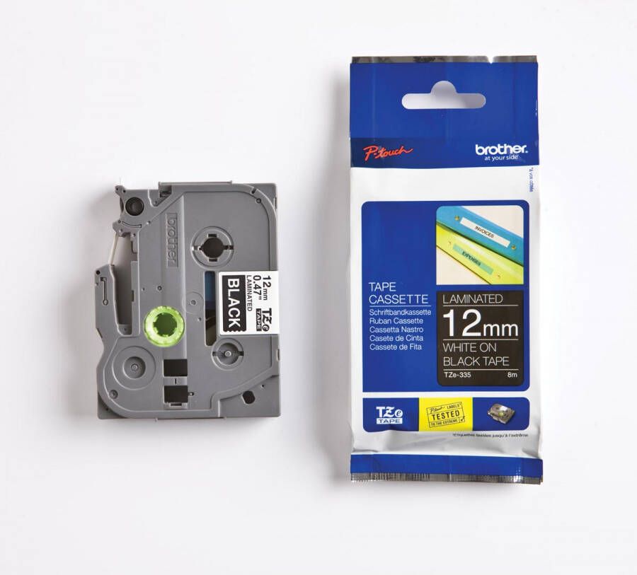 Brother TZe tape voor P-Touch 12 mm wit op zwart
