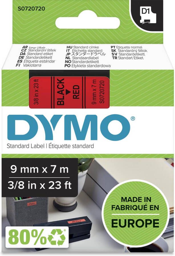 Dymo D1 tape 9 mm zwart op rood