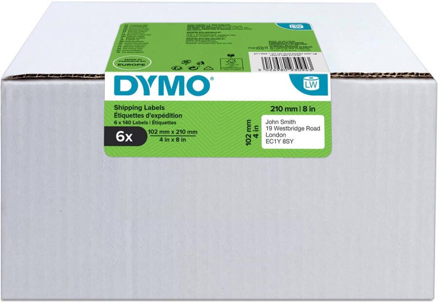 Dymo etiketten LabelWriter ft 102 x 210 mm (DHL) wit doos van 6 x 140 etiketten