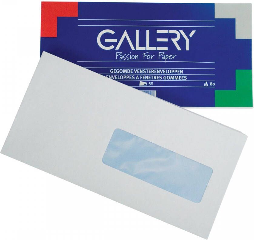 Gallery enveloppen ft 114 x 229 mm met venster rechts gegomd pak van 50 stuks