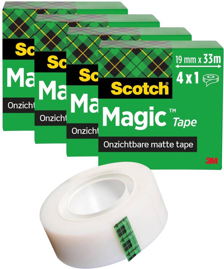 Scotch Magic Tape plakband ft 19 mm x 33 m pak van 4 rollen