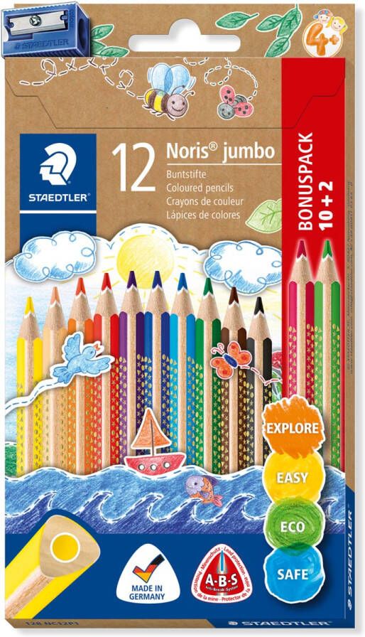 Staedtler Noris Jumbo kleurpotlood etui van 10 + 2 gratis + slijper