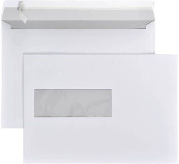 DULA C5 Enveloppen A5 formaat wit Met venster links 229 x 162 mm 100 stuks Zelfklevend met plakstrip 80 Gram